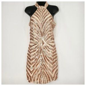Gold Sequin Cream Mini Dress Junior Small